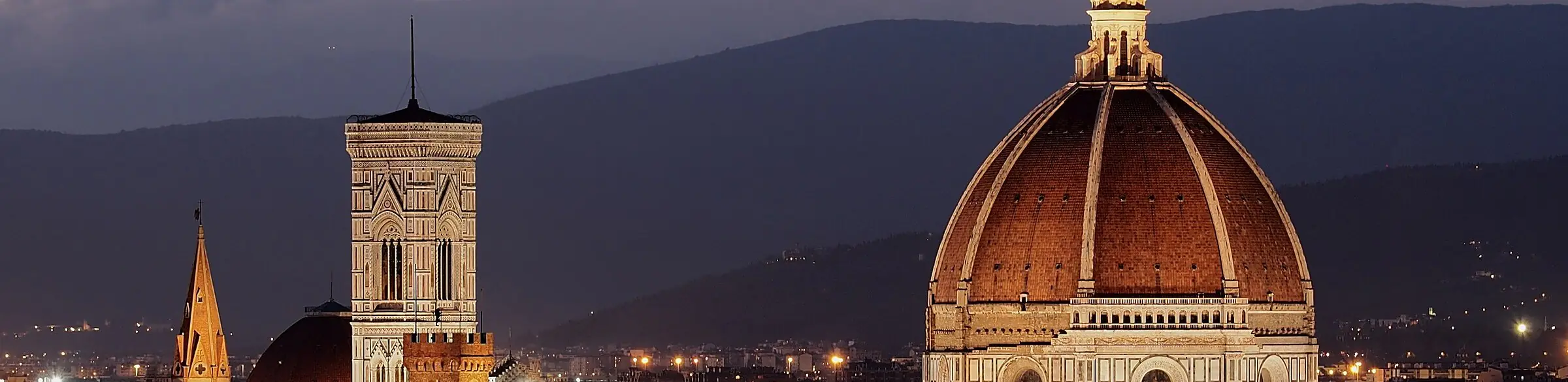 Brunelleschi's dome and Giotto's bell tower on Florence Cathedral, at dusk